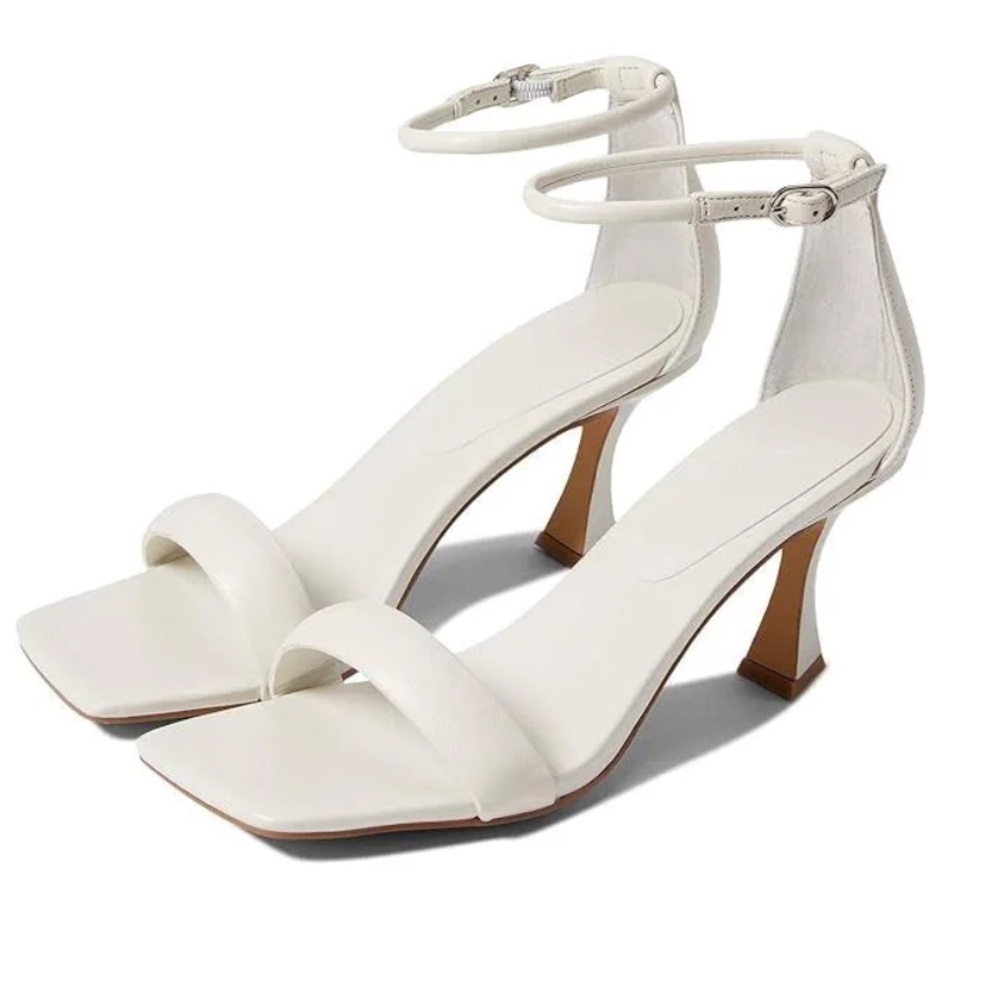 DSW Marc Fisher Derine white single-strap square toe ankle strap heel sandal